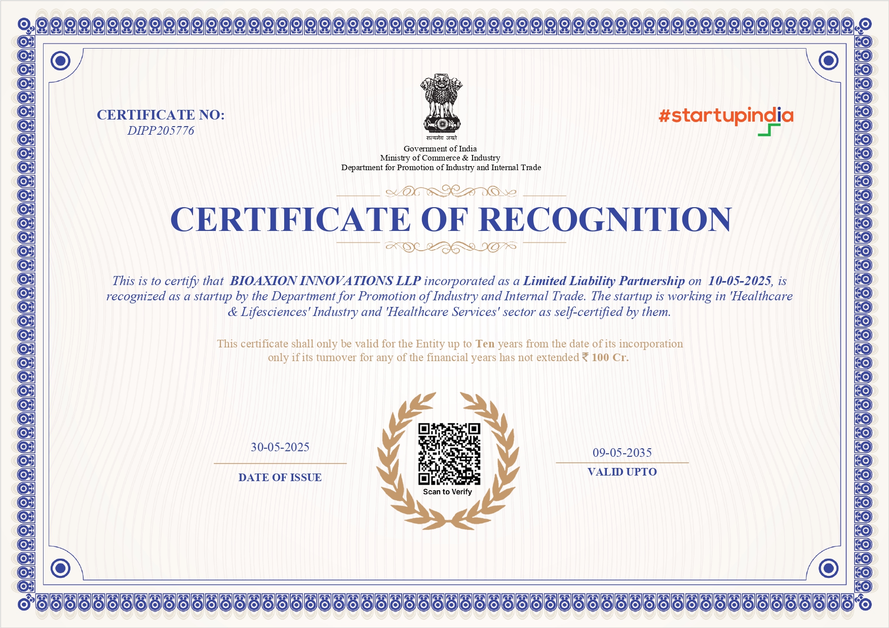 CERTIFICATE OF RECOGNITION